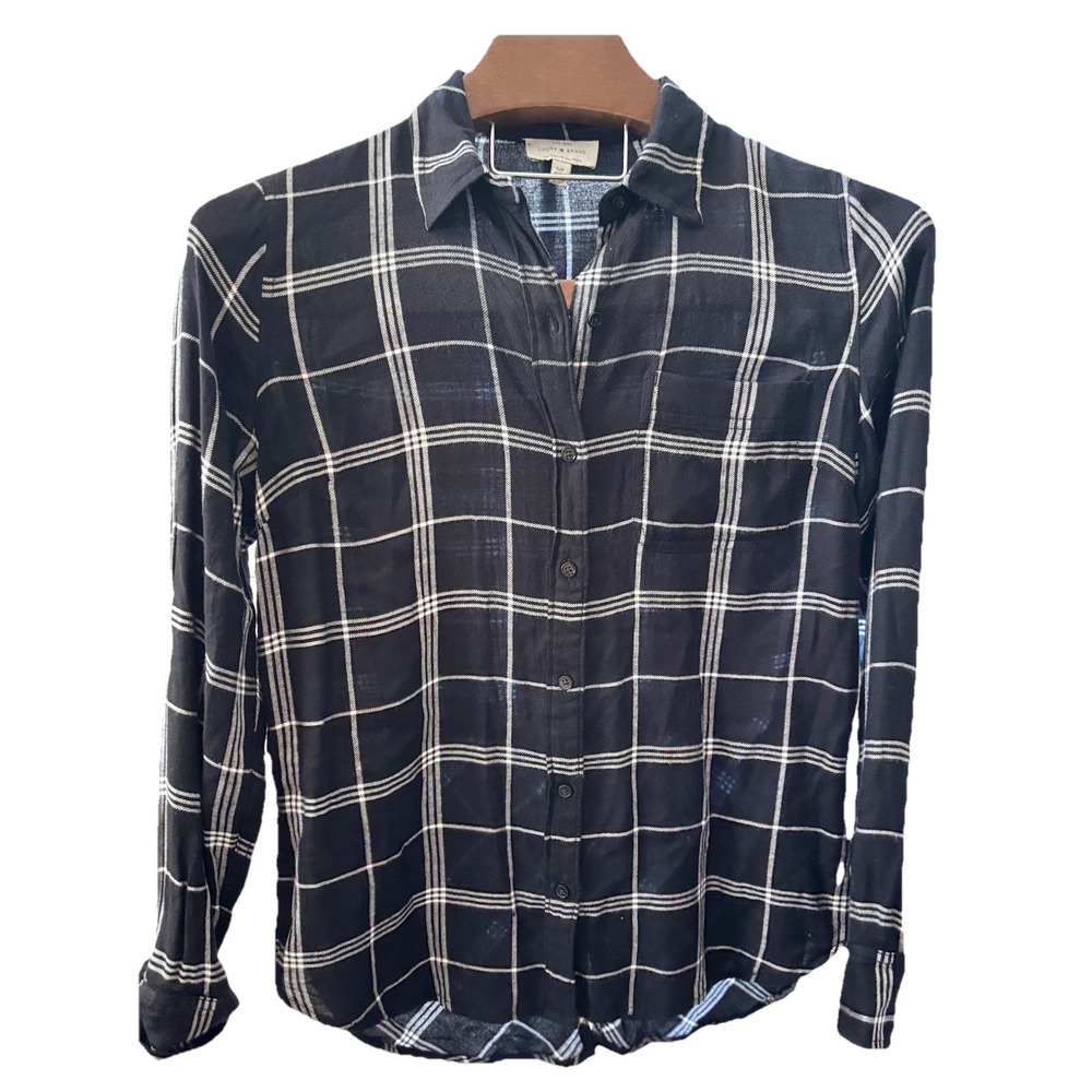 Lucky Brand S P Button Down Shirt Womens Black Striped Sleeve Minimalist Flannel